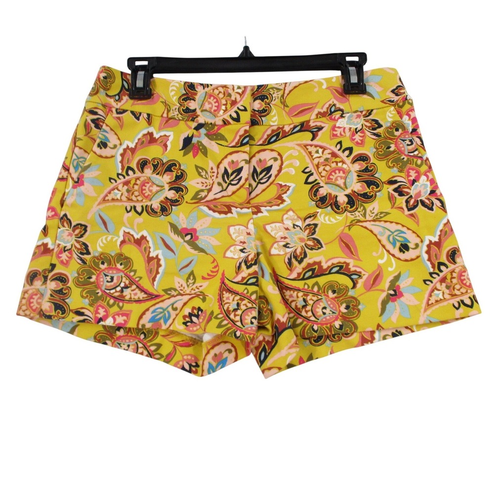 Talbots Paisley Shorts Womens 8 Yellow Pink Floral Cotton Stretch Mid Rise 61749